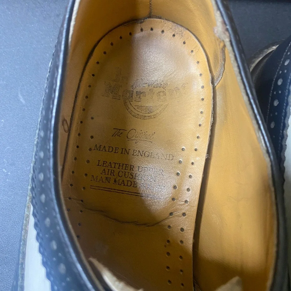 Dr. Martens 3989/59 Made in England Vintage Wingtip Brogue Black White Mens 9